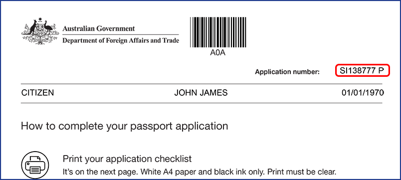 Location of the form number on the application checklist