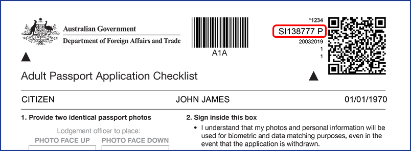 Location of application number on application checklist